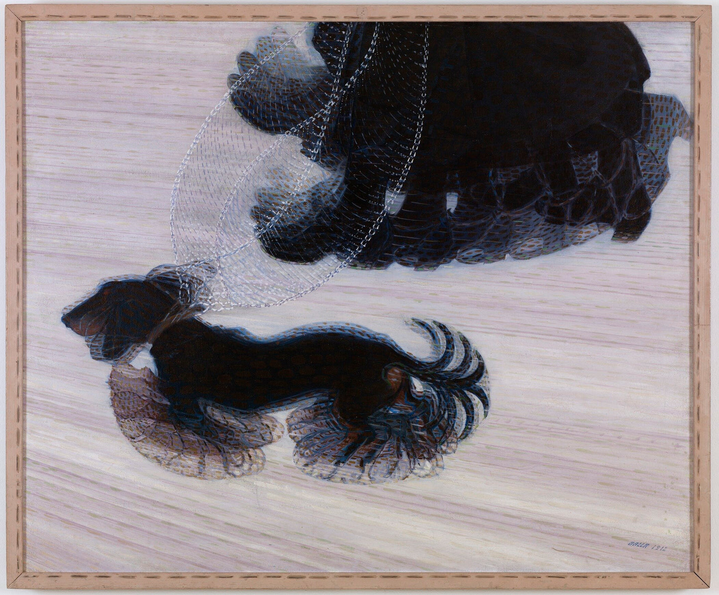 dynamism of a dog on a harness